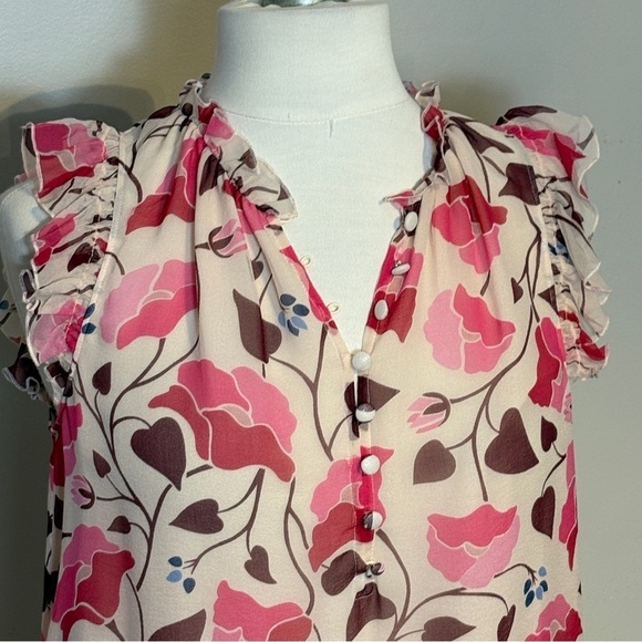 Kate Spade Pink and Brown Ruffled Blouse - Picture 3 of 7